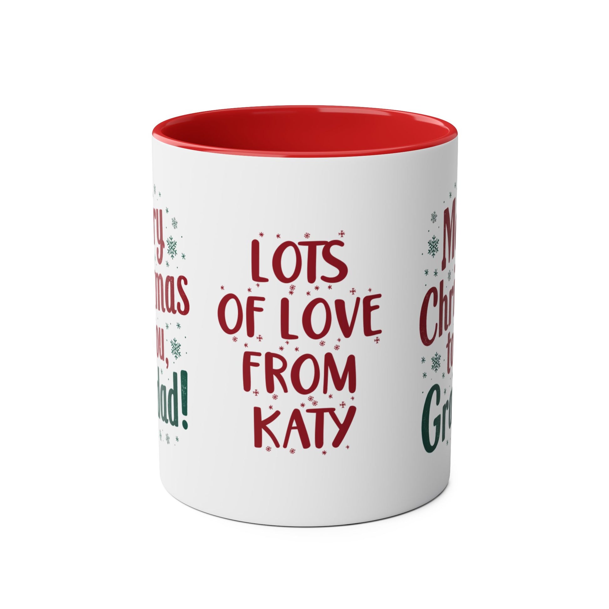 Front Personalised Grandad Red Christmas Mug