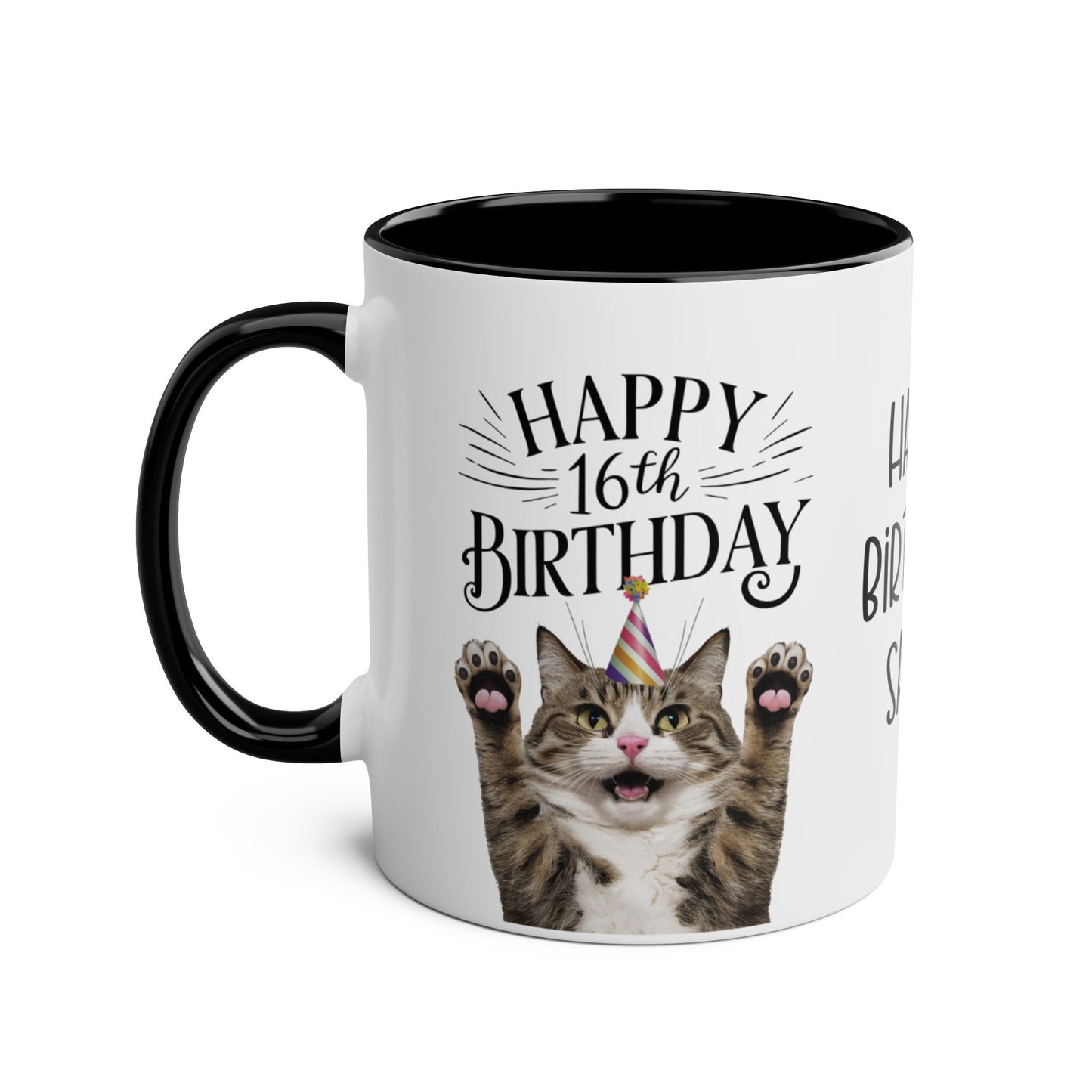 Left Personalised Happy 16th Birthday Cat Mug