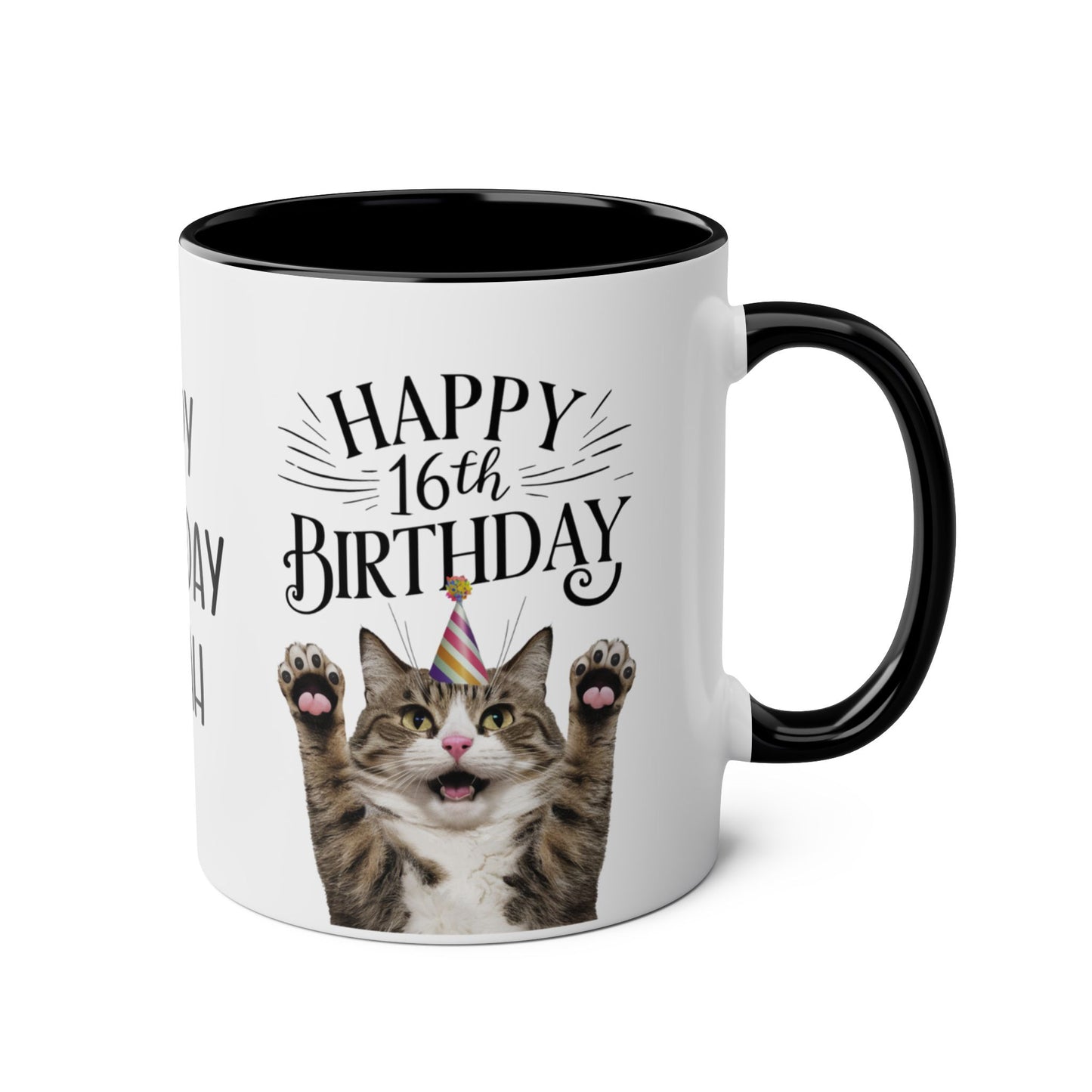 right Personalised Happy 16th Birthday Cat Mug