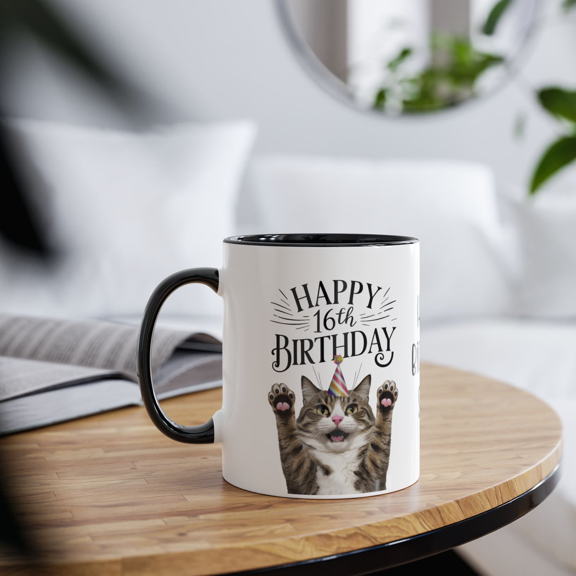 context Personalised Happy 16th Birthday Cat Mug