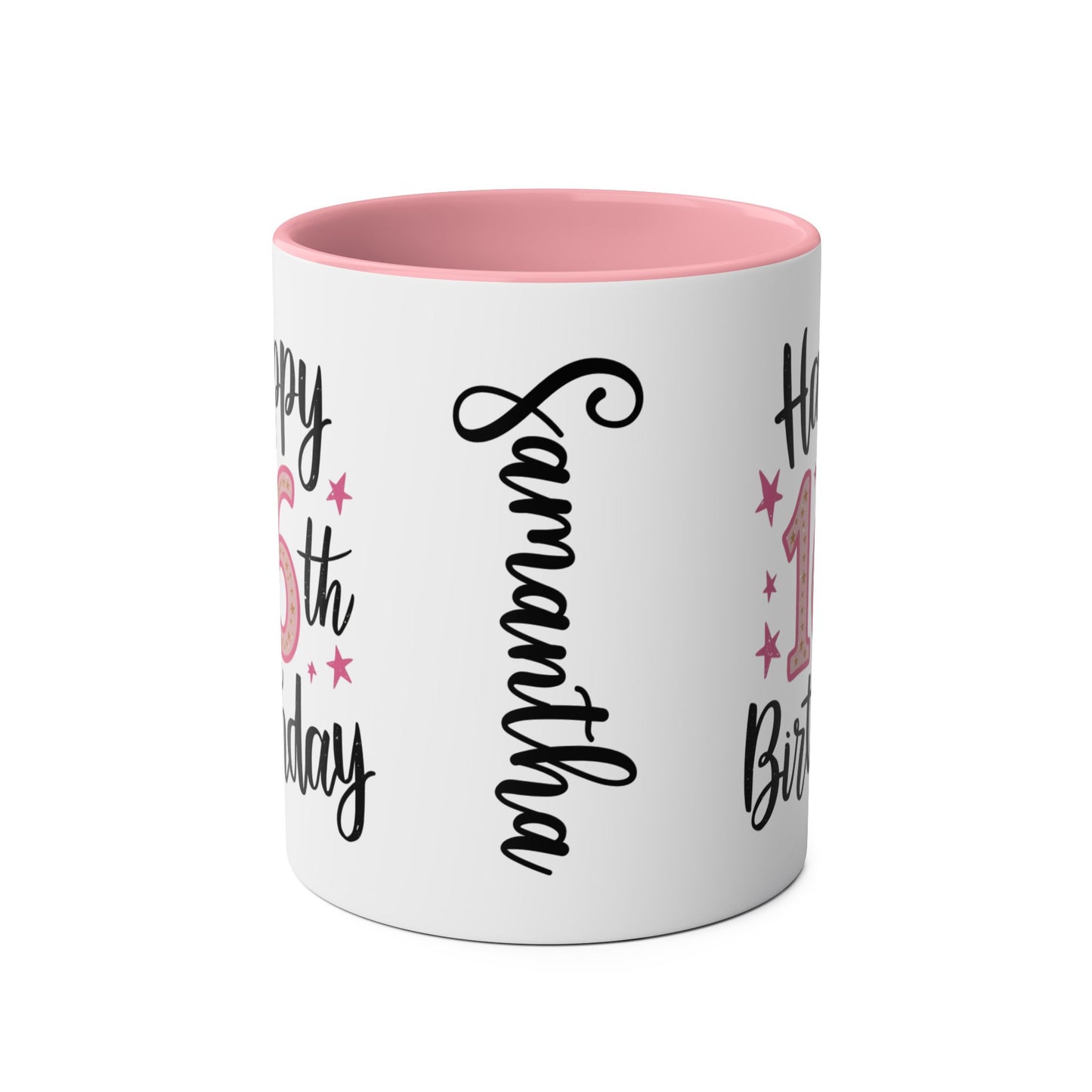 Front Personalised Happy 16th Birthday Pink Mug