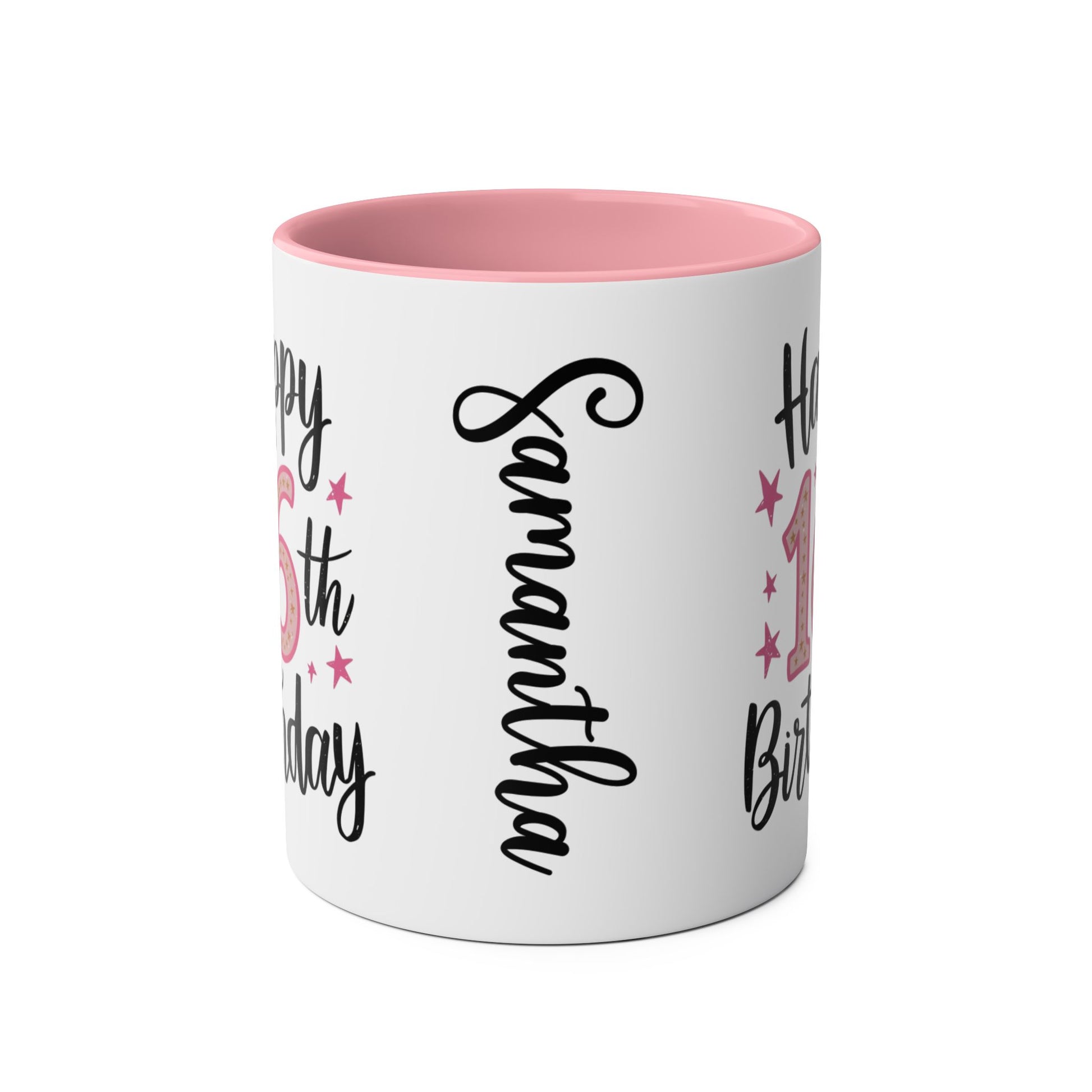 Front Personalised Happy 16th Birthday Pink Mug