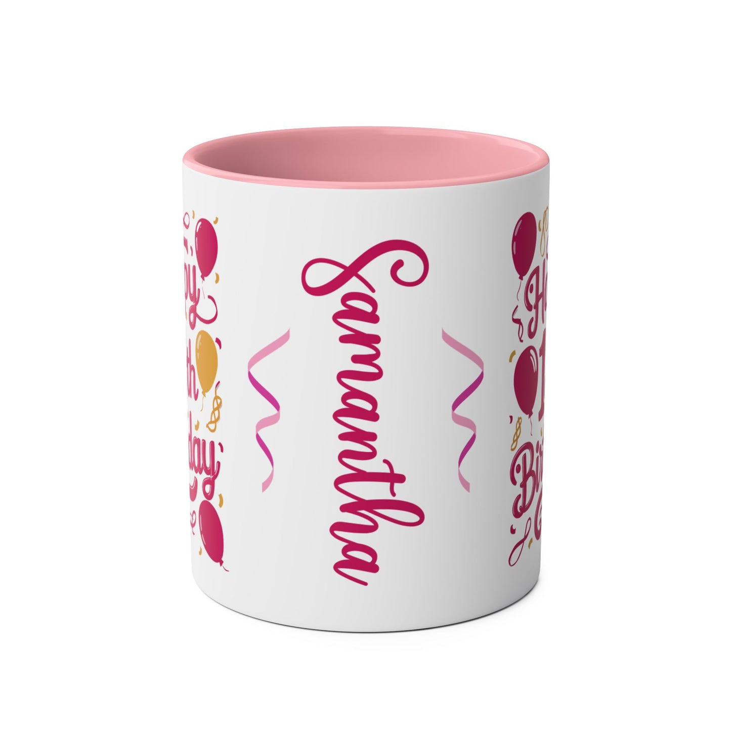 Front Personalised Happy 18th Birthday Pink Mug