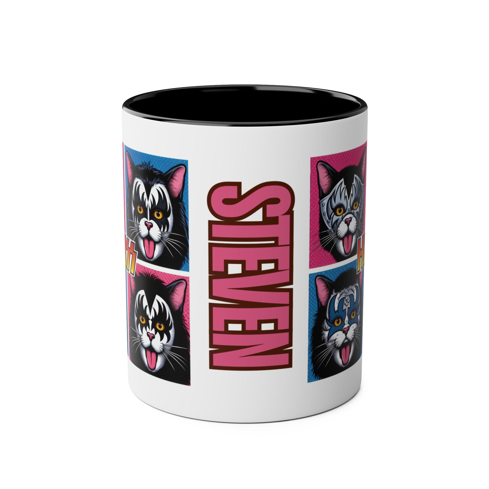 Front Personalised Hiss Cats Rock Band Colour Block Mug