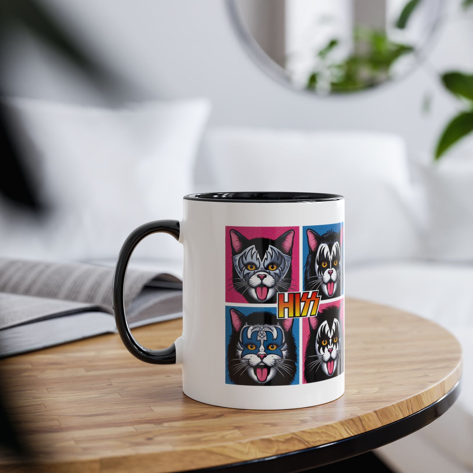 Context Personalised Hiss Cats Rock Band Colour Block Mug