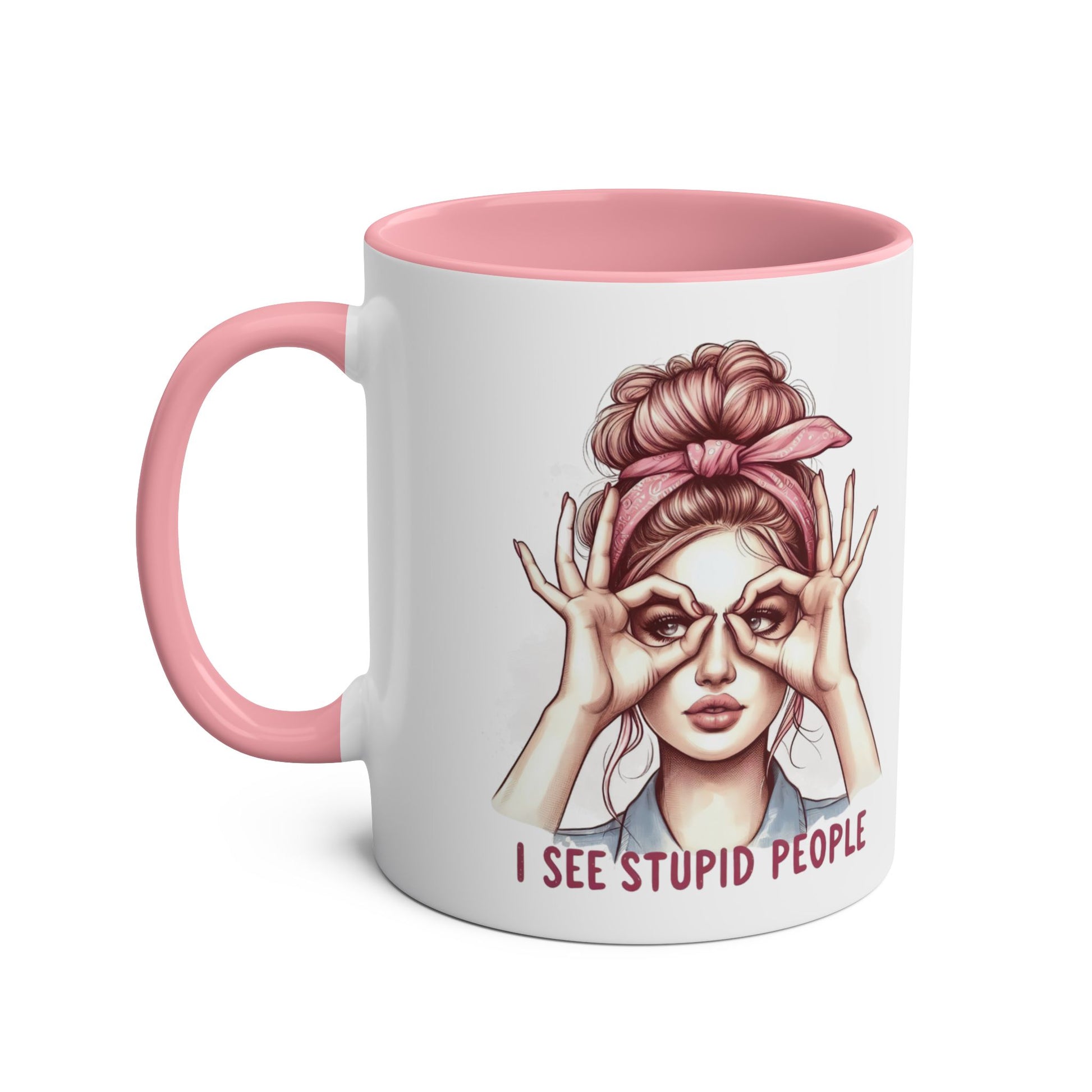 Left Personalised I See Stupid People Funny Quotes Pink Mug