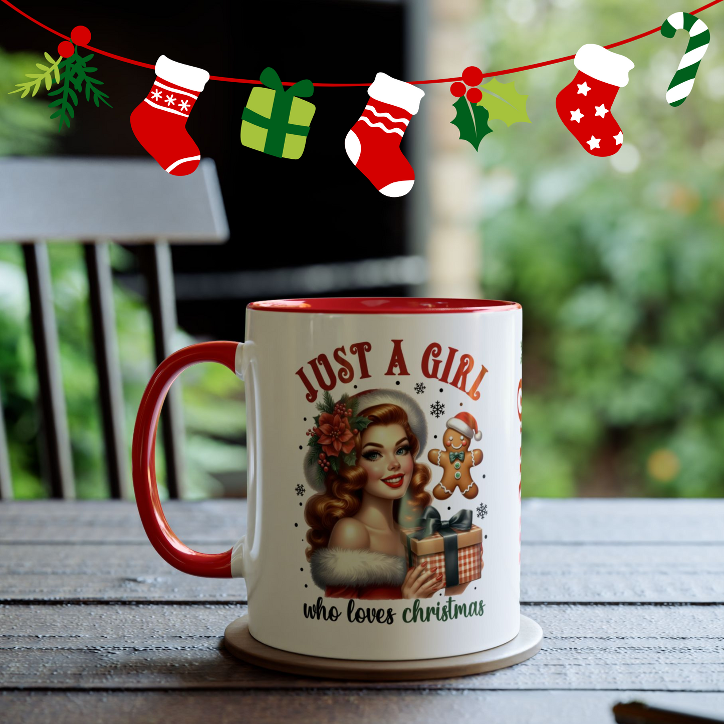 Just A Girl Who Loves Christmas Personalised Red Mug