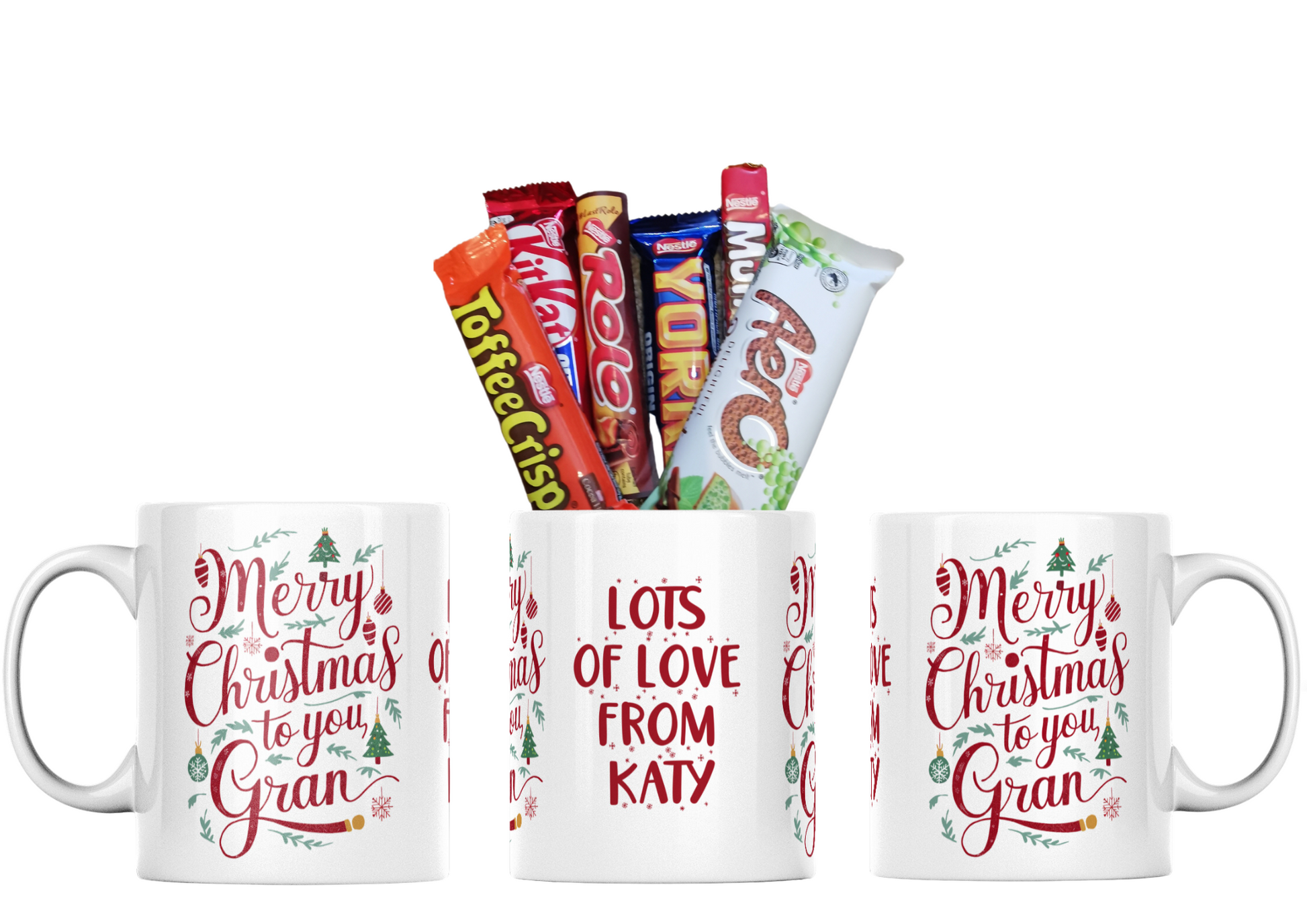 Personalised Gran Christmas Mug With Chocolate Bars