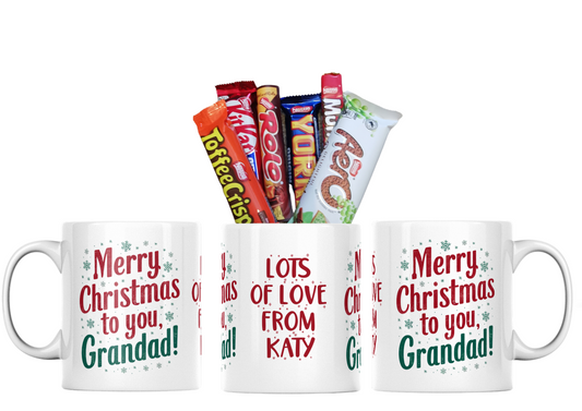 Personalised Grandad Christmas Mug With Chocolate Bars