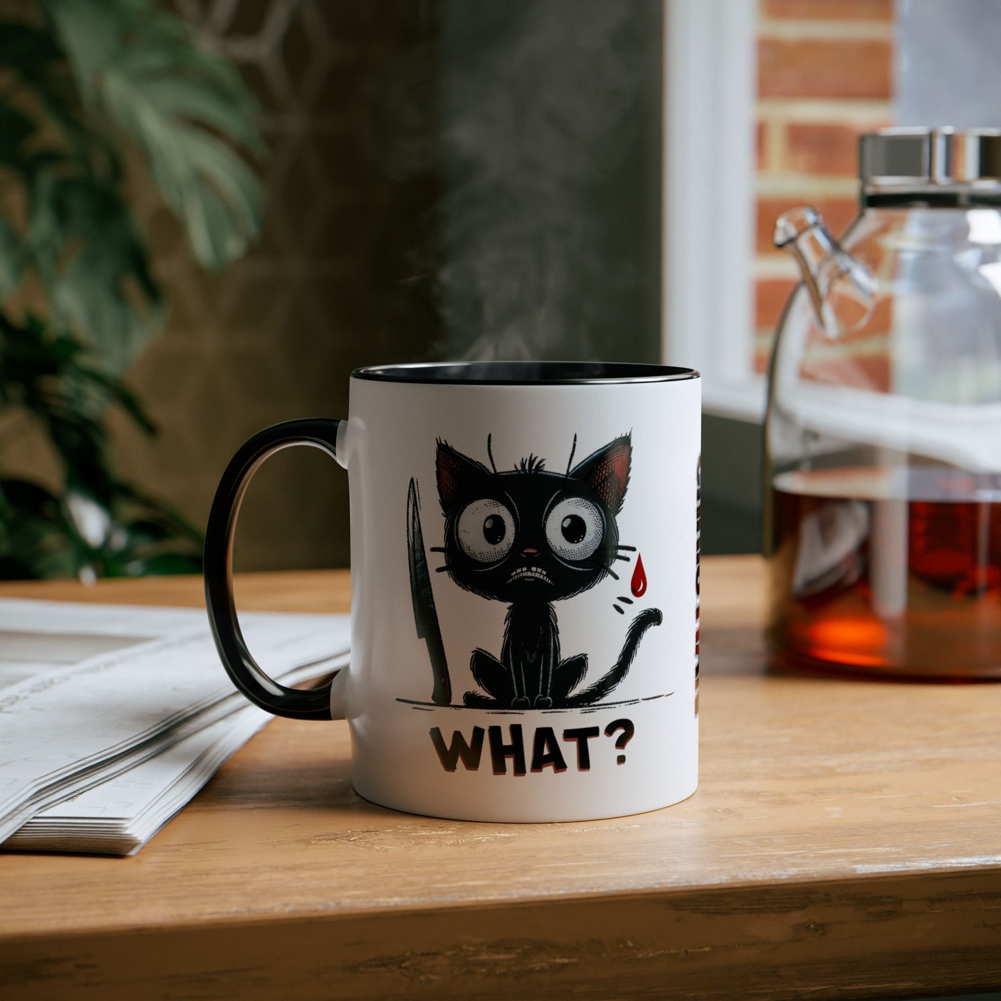 Context Personalised Murder Cat What? Funny Quotes Cat Mug