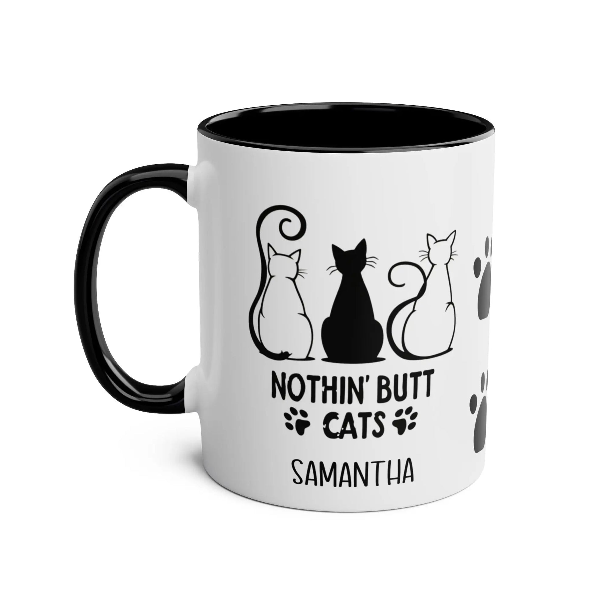 Left Personalised Nothin Butt Cats Funny Cat Mug Black