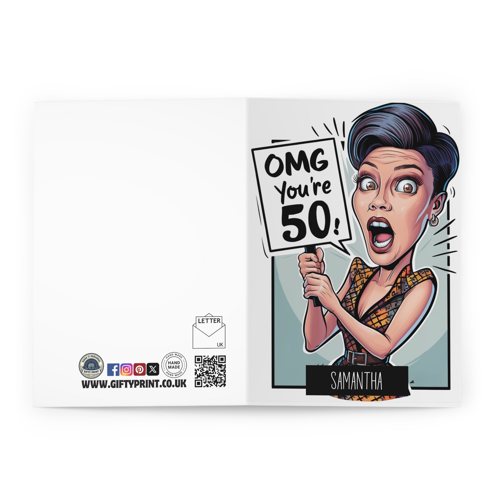 Open Personalised OMG You're 50 Shocked Woman 50th