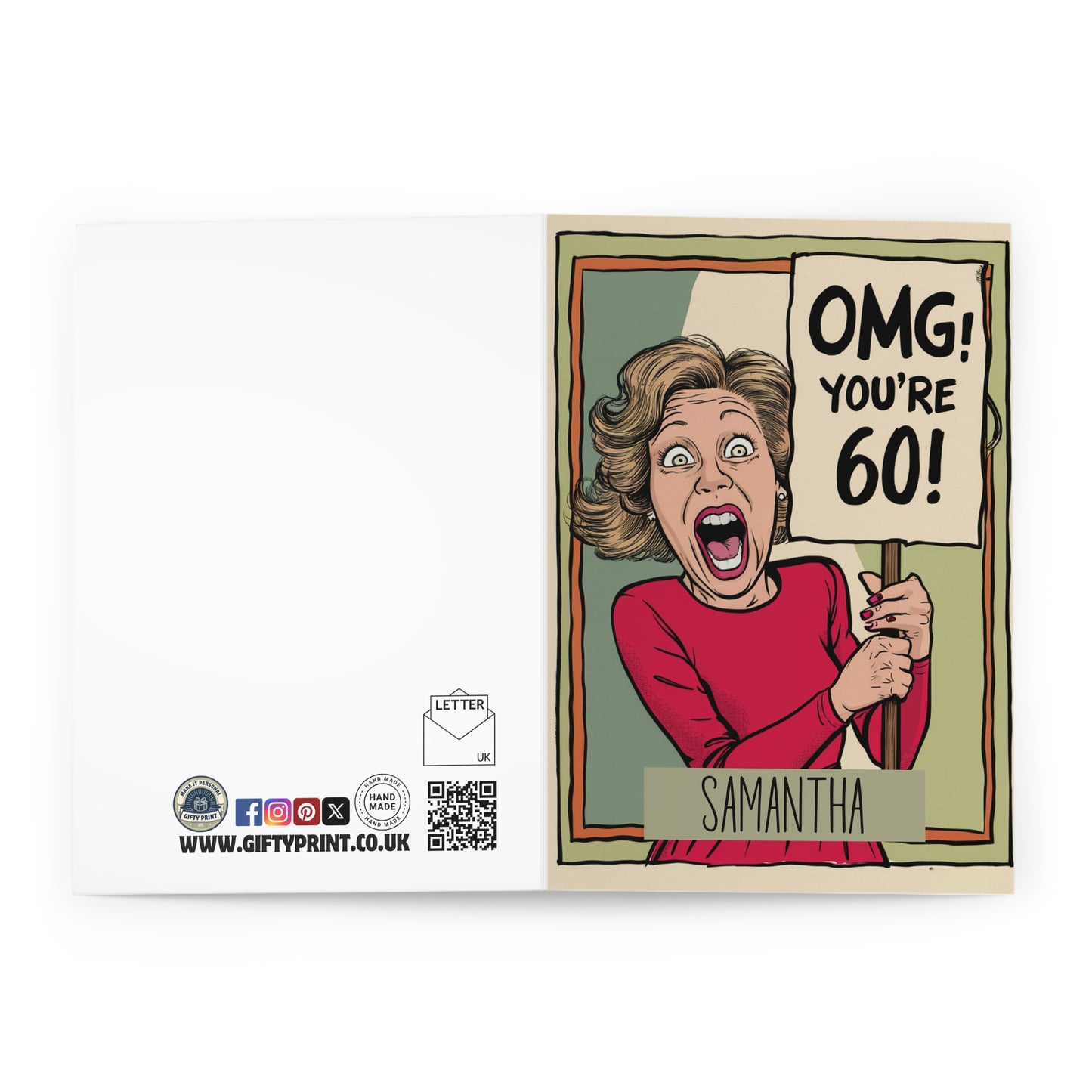 Open Personalised OMG You're 60 Shocked Lady 60th Birthday Card