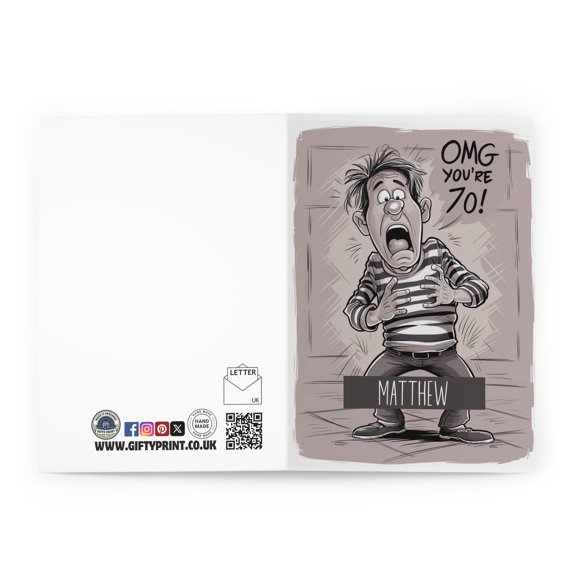 Open Personalised OMG You're 70 Shocked Man 70th Birthday Card