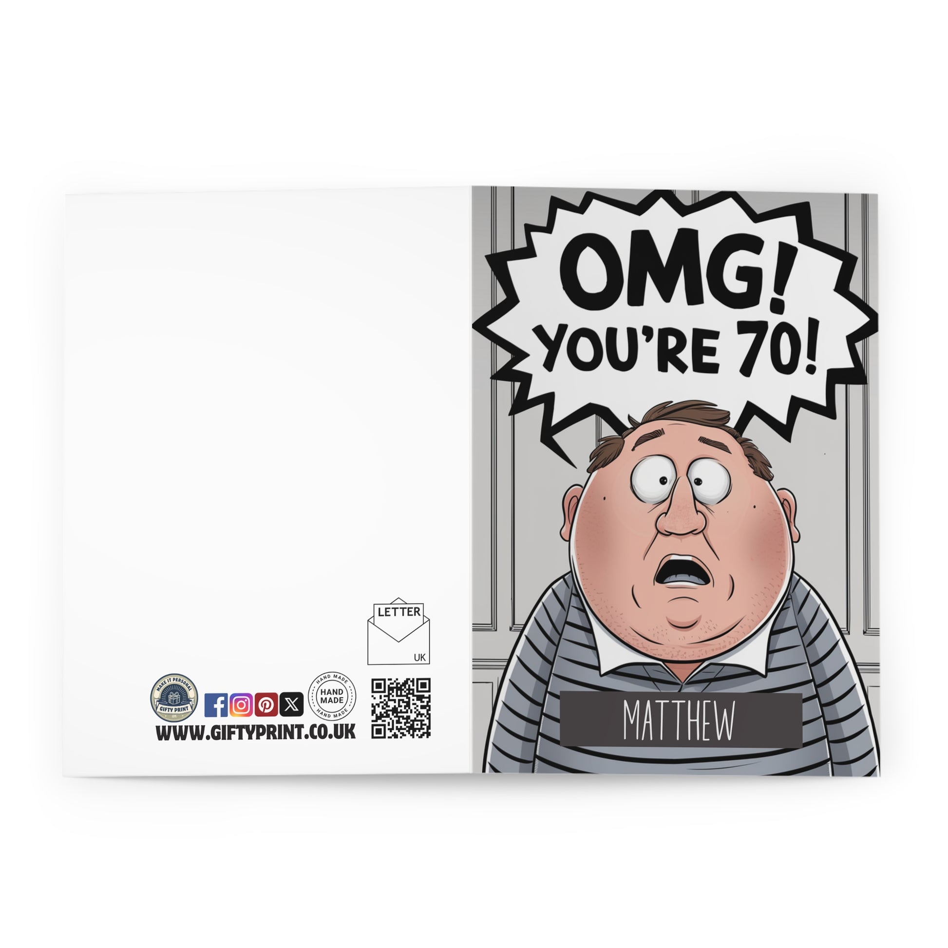 Open Personalised OMG You're 70 Shocked Man 70th Birthday Card