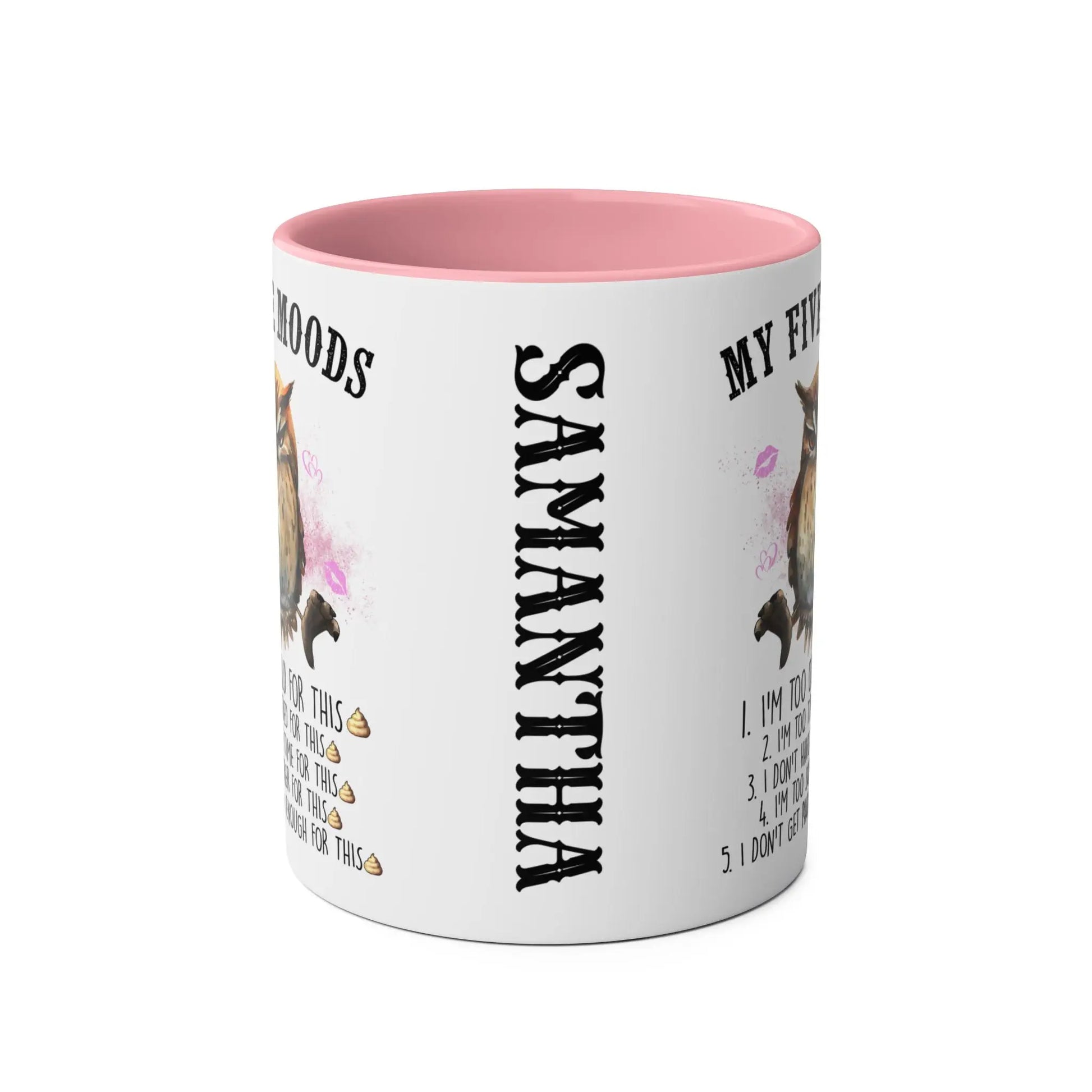 Personalised Owl My Five Moods Pink Mug