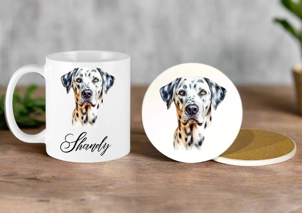 Personalised Dalmatian Ceramic Mug & Coaster Gift Set