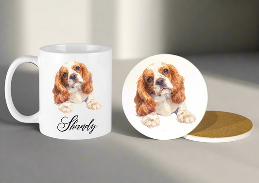 Personalised King Charles Spaniel Ceramic Mug & Coaster Gift Set