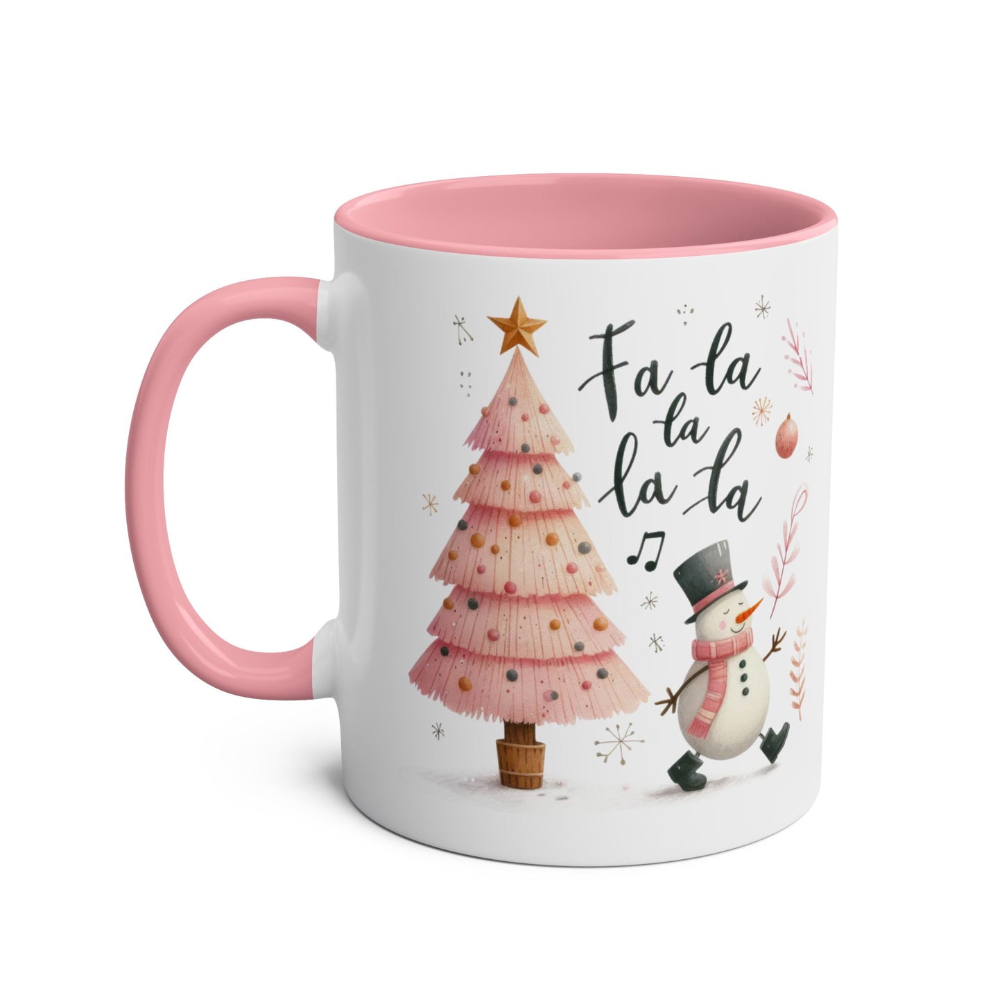 Left SIde Personalised Pink Christmas Mug Snowman Fa La La