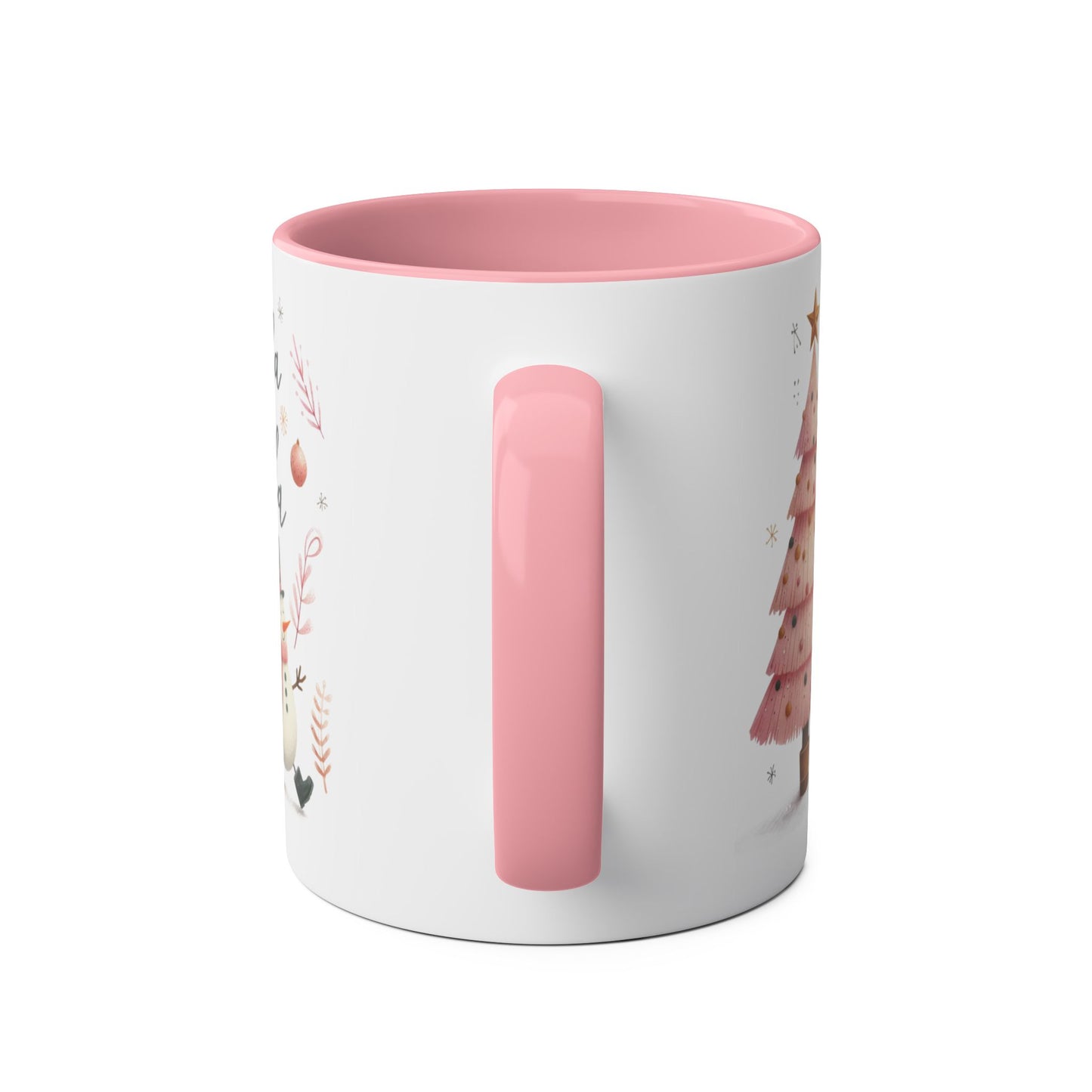 Handle Personalised Pink Christmas Mug Snowman Fa La La