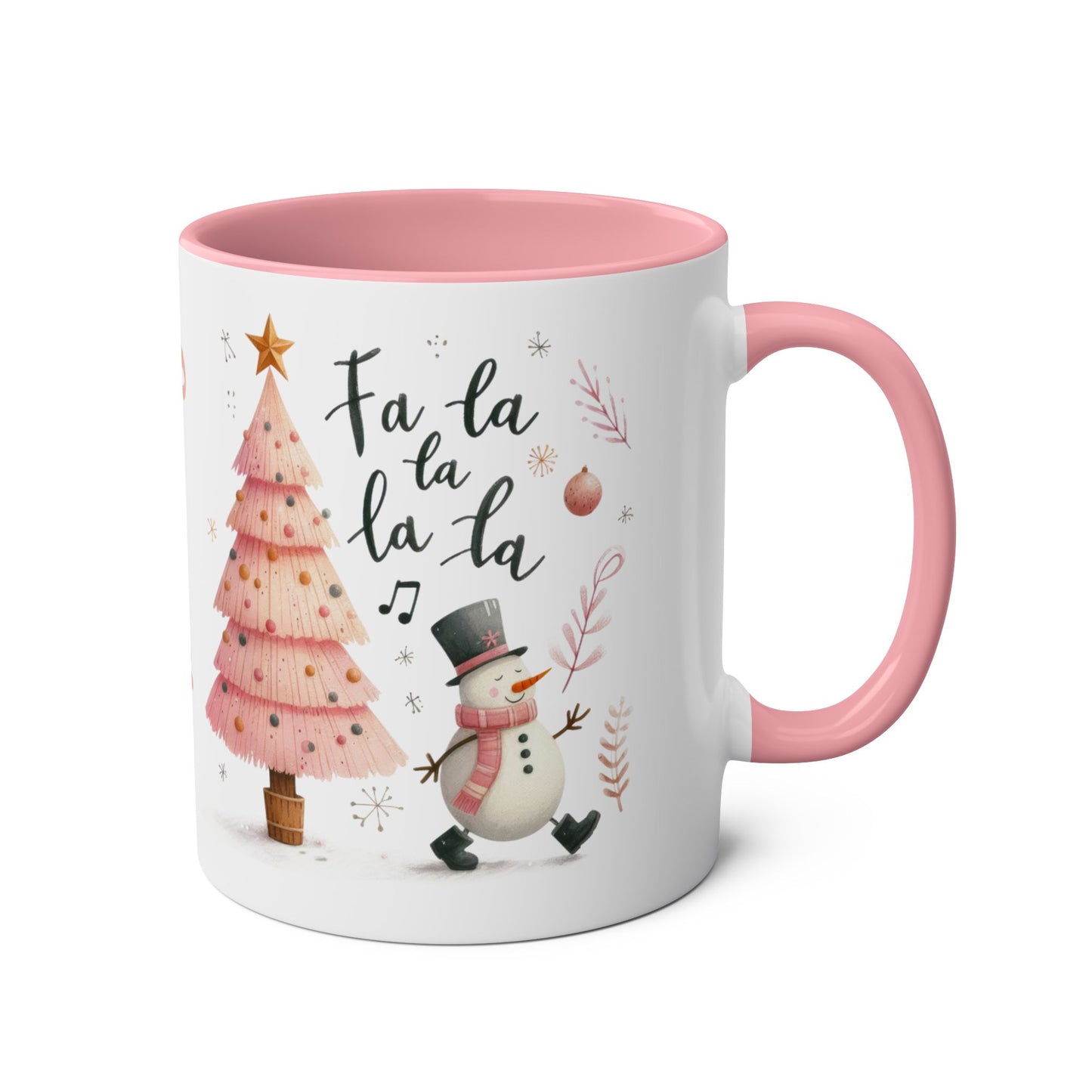 RIght side Personalised Pink Christmas Mug Snowman Fa La La