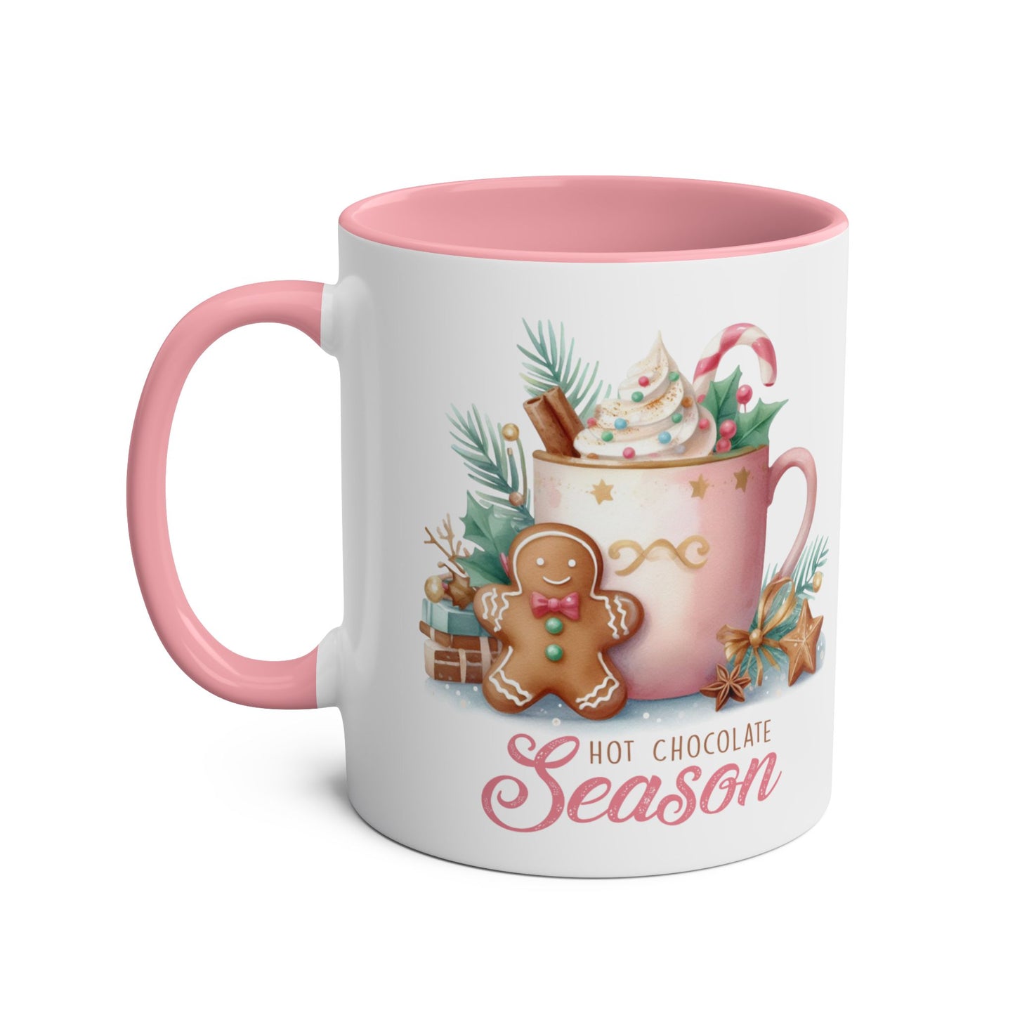 Left Personalised Pink Hot Chocolate Season Christmas Mug