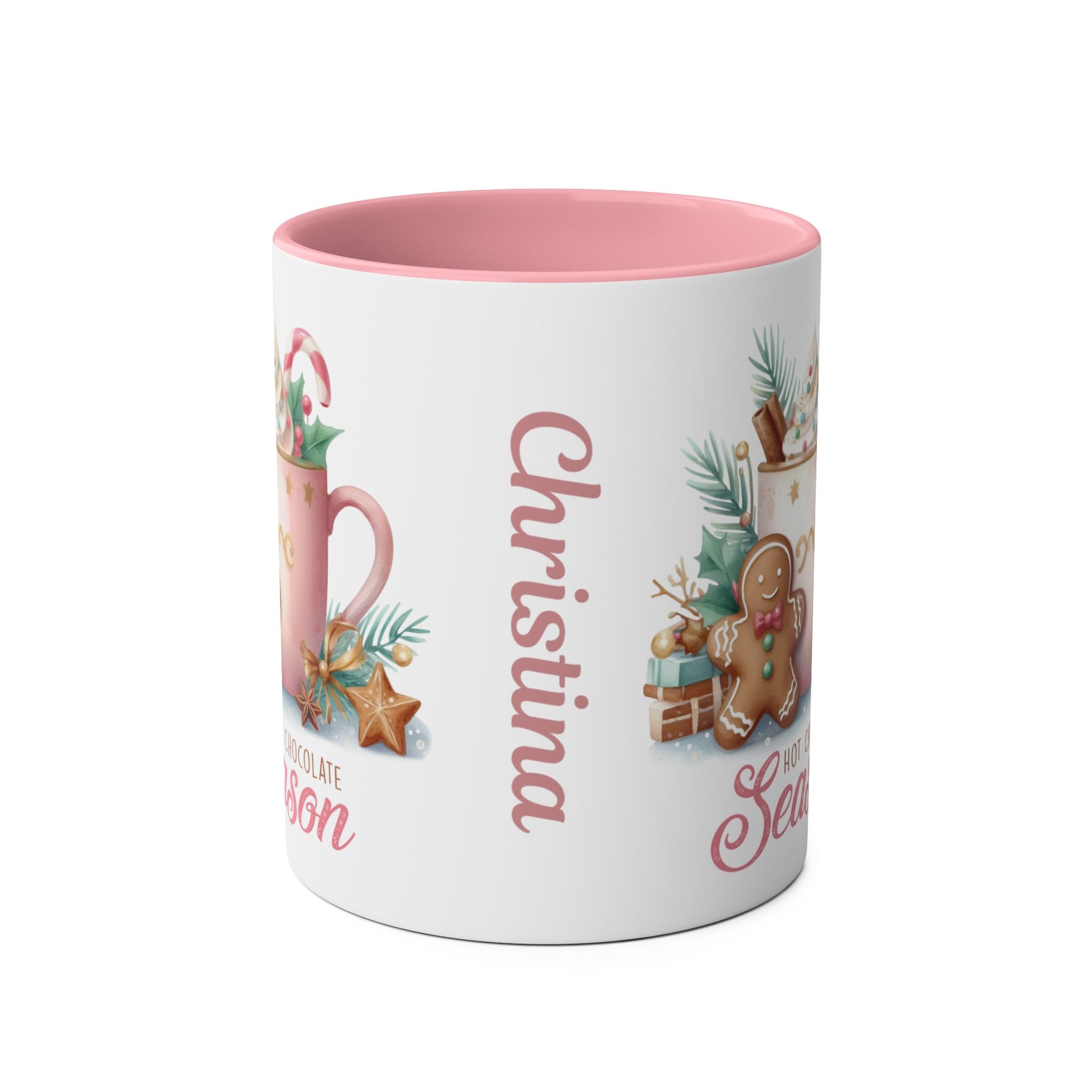 Front Personalised Pink Hot Chocolate Season Christmas Mug