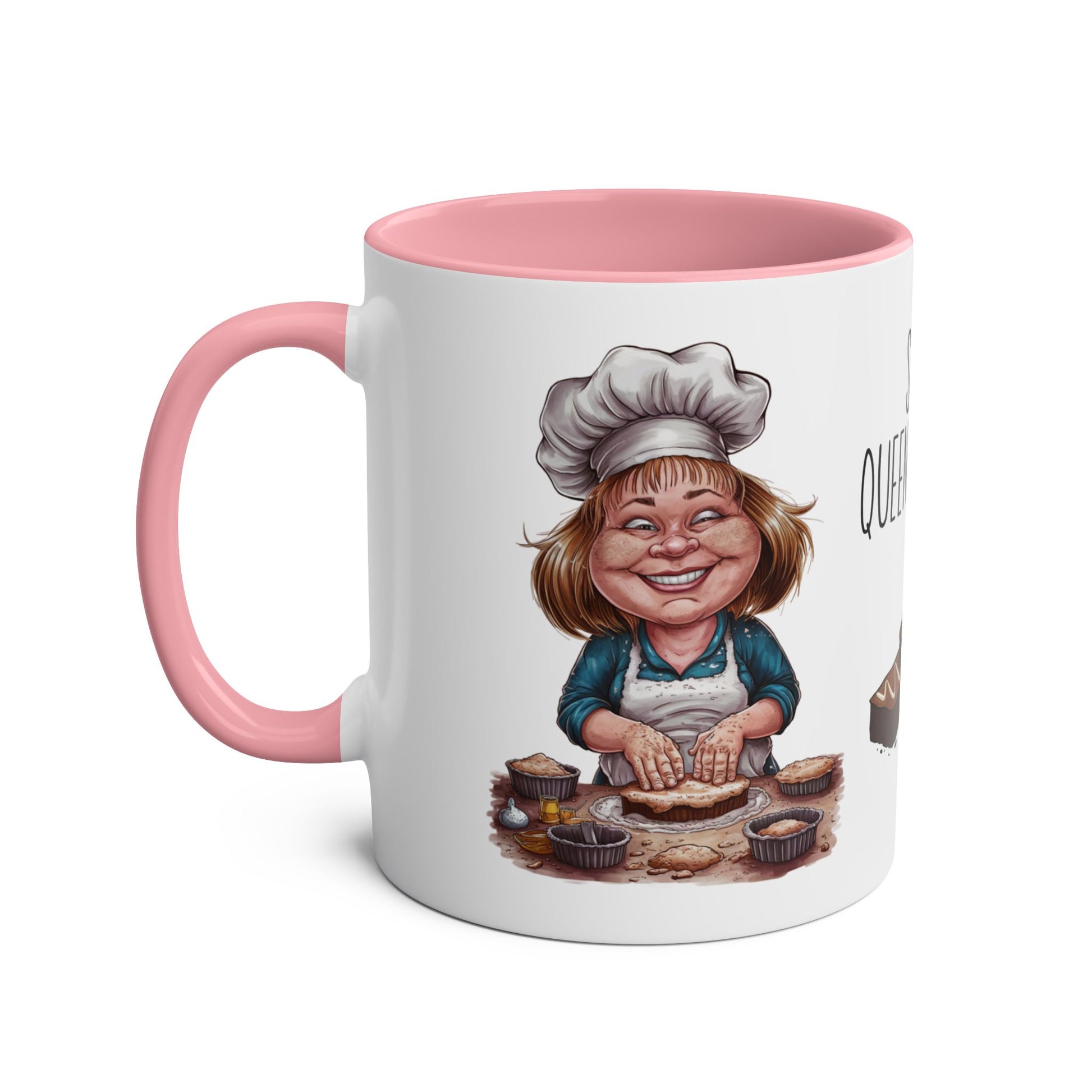 Left Personalised Pink Queen Of Cakes Baking Mug