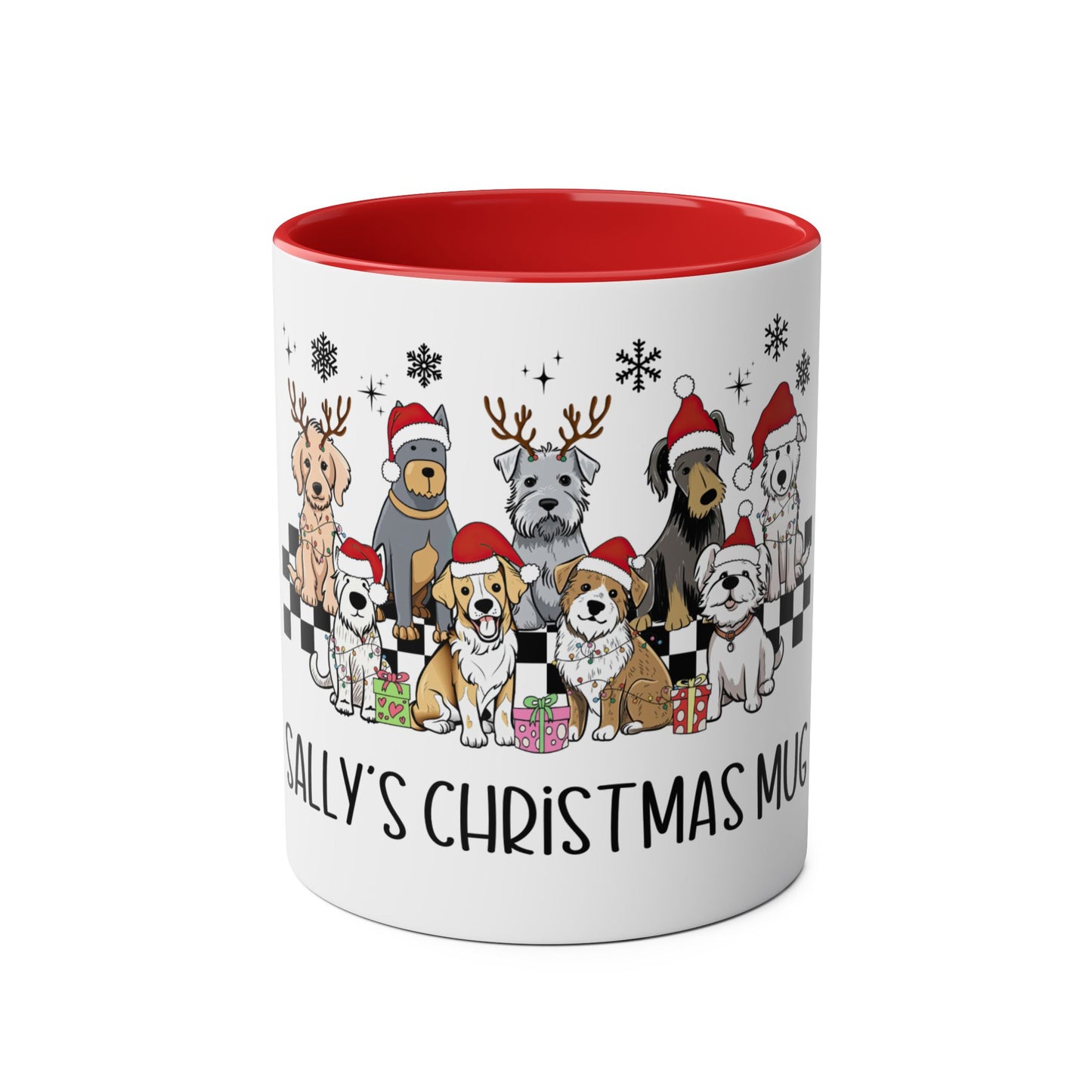 Front Personalised Red Dogs Christmas Mug