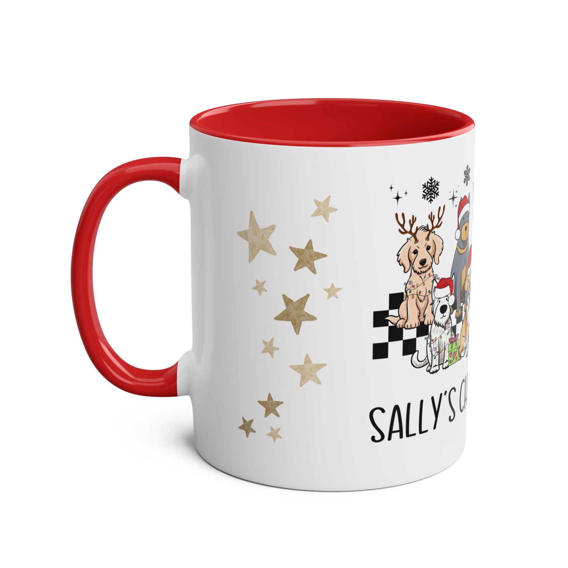 Left Personalised Red Dogs Christmas Mug