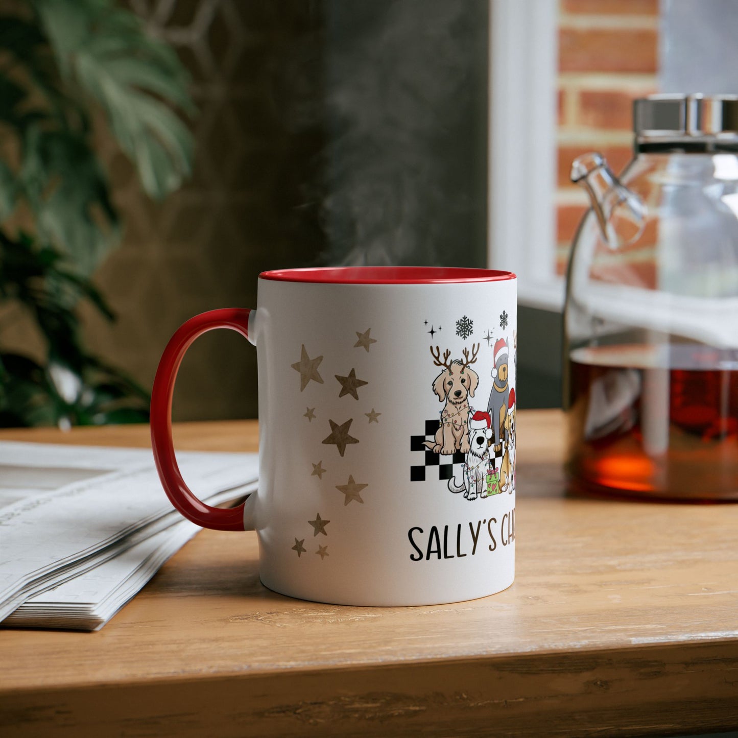 Context Personalised Red Dogs Christmas Mug