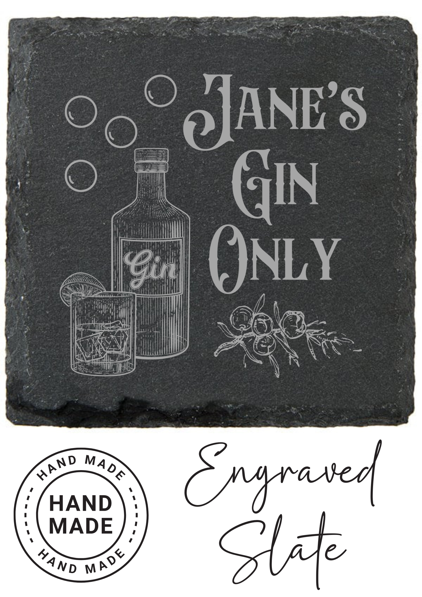 Add the name in the space provided!  Slate Size 10cm x 10cm x 0.5cm  Each slate is hand made by us using the latest laser engraving technology  A truly unique natural gift for any Wine lover.  More Information We guarantee you will be delighted with you order and if you’re not just let us know we will make it right!  Shop securely on our site we only use fully encrypted payment services, so you can rest assured all your details are safe and secure always.   If you have any questions please contact us here f