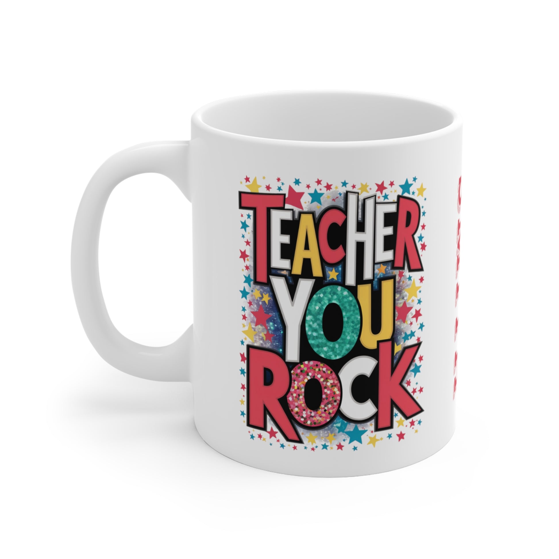 left side Personalised Teacher You Rock Mug Stars