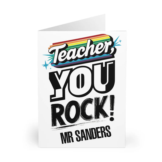 front Personalised Teacher You Rock Card