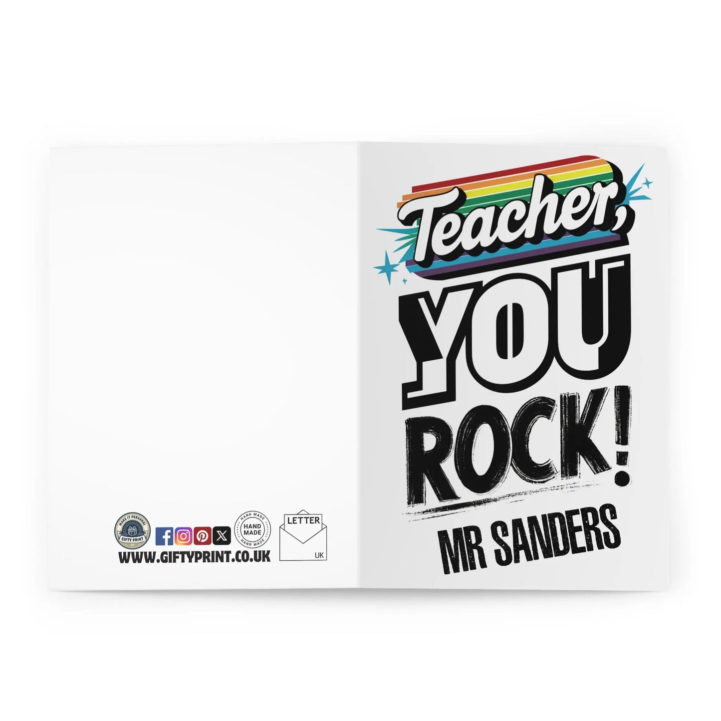 open Personalised Teacher You Rock Card