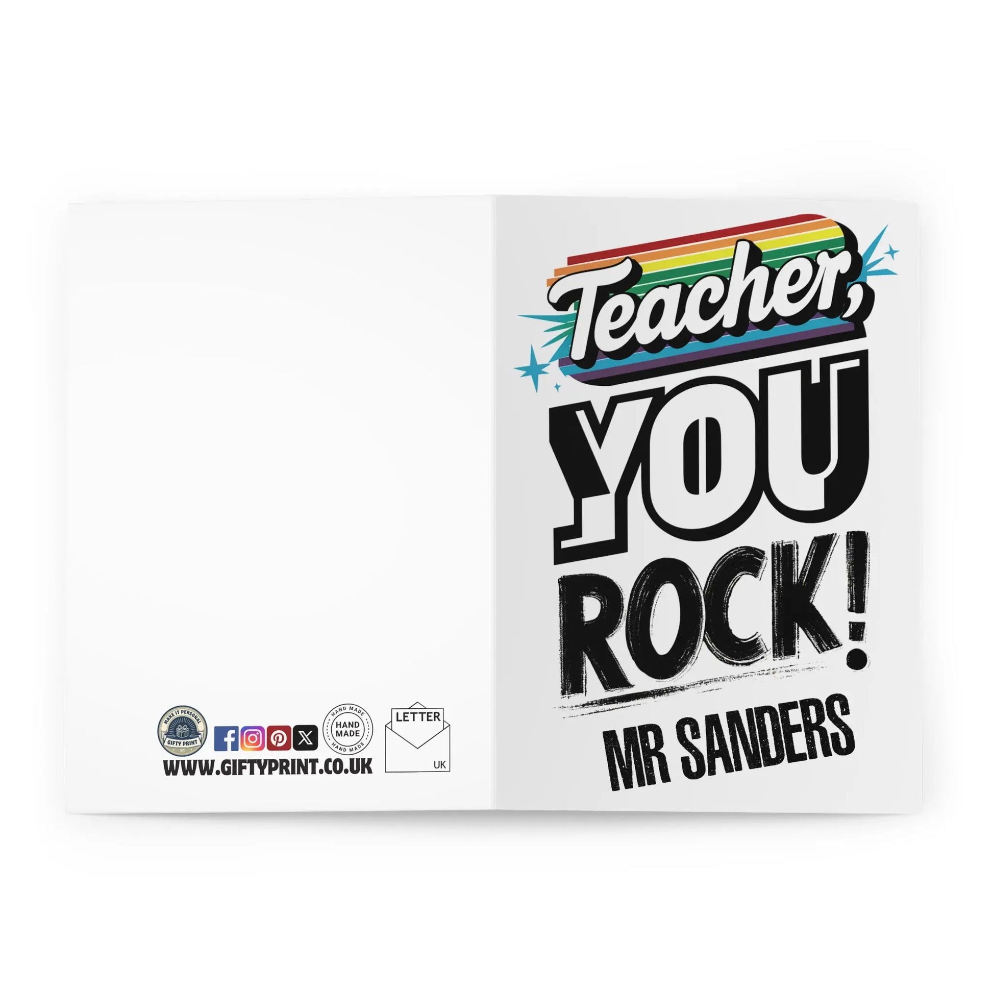 open Personalised Teacher You Rock Card