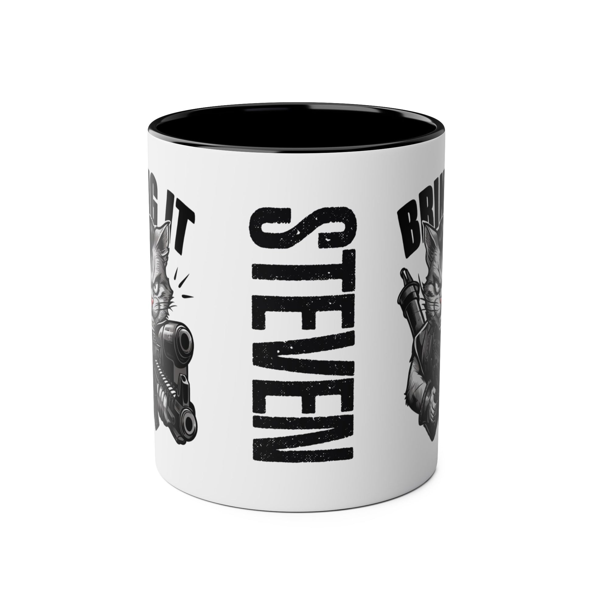 Front Personalised Tough Guy Cat Bring It Black Mug