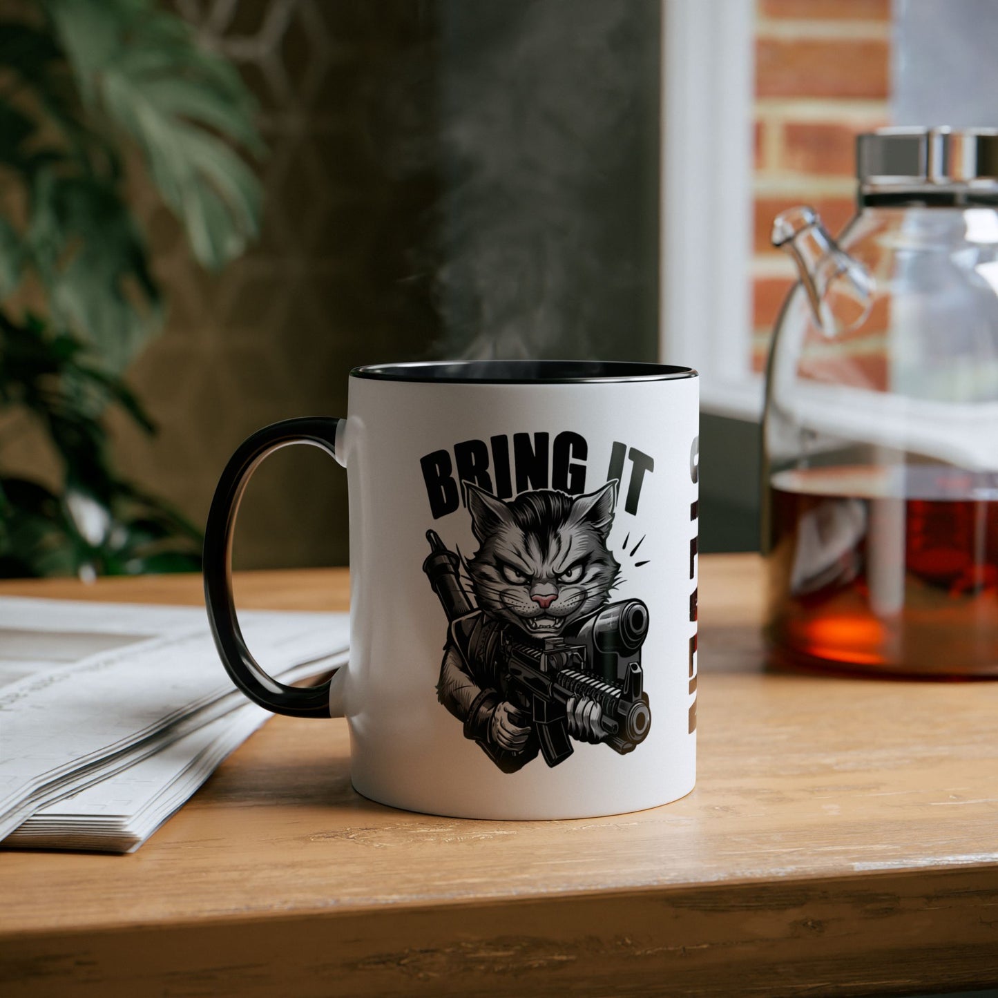 Context Personalised Tough Guy Cat Bring It Black Mug