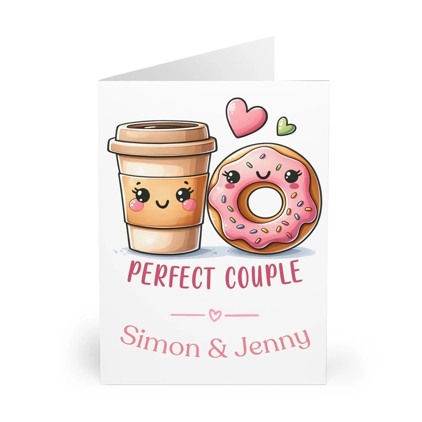 front Personalised Valentines Day Card Perfect Couple Coffee & Doughnut