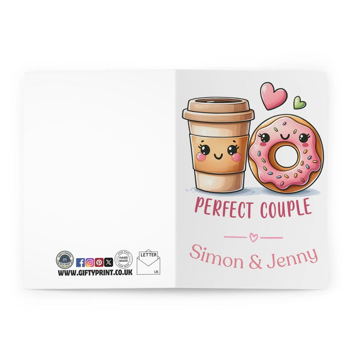 open Personalised Valentines Day Card Perfect Couple Coffee & Doughnut