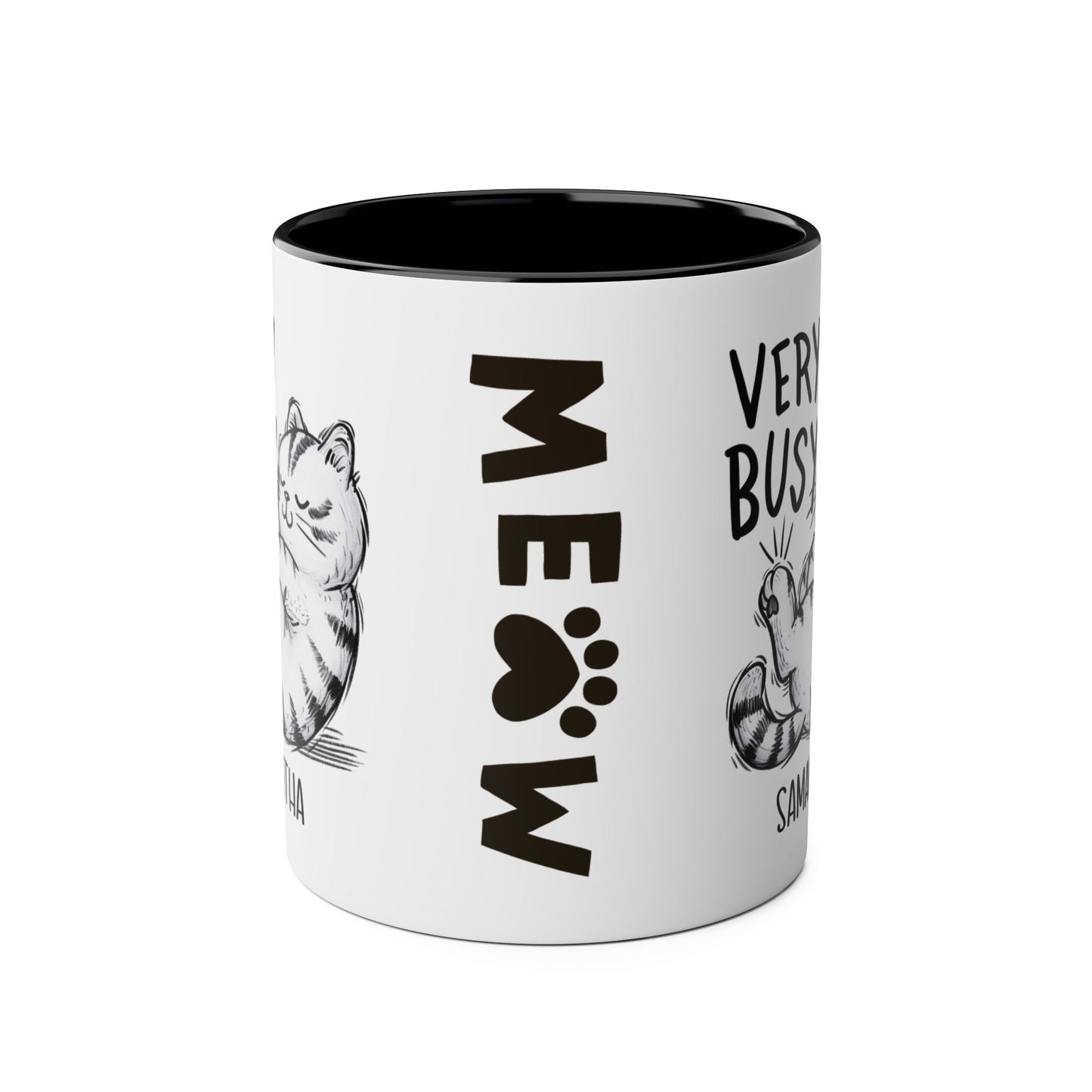 front Personalised Very Busy Funny Cat Mug Black