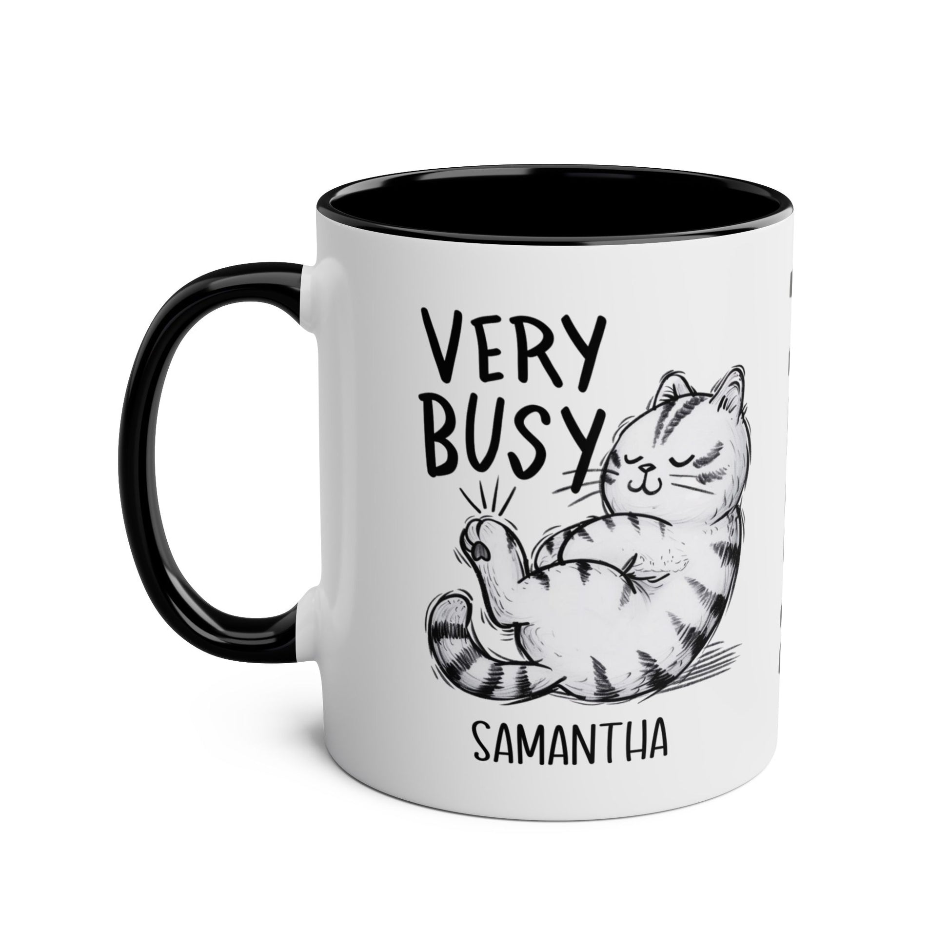 Left Personalised Very Busy Funny Cat Mug Black