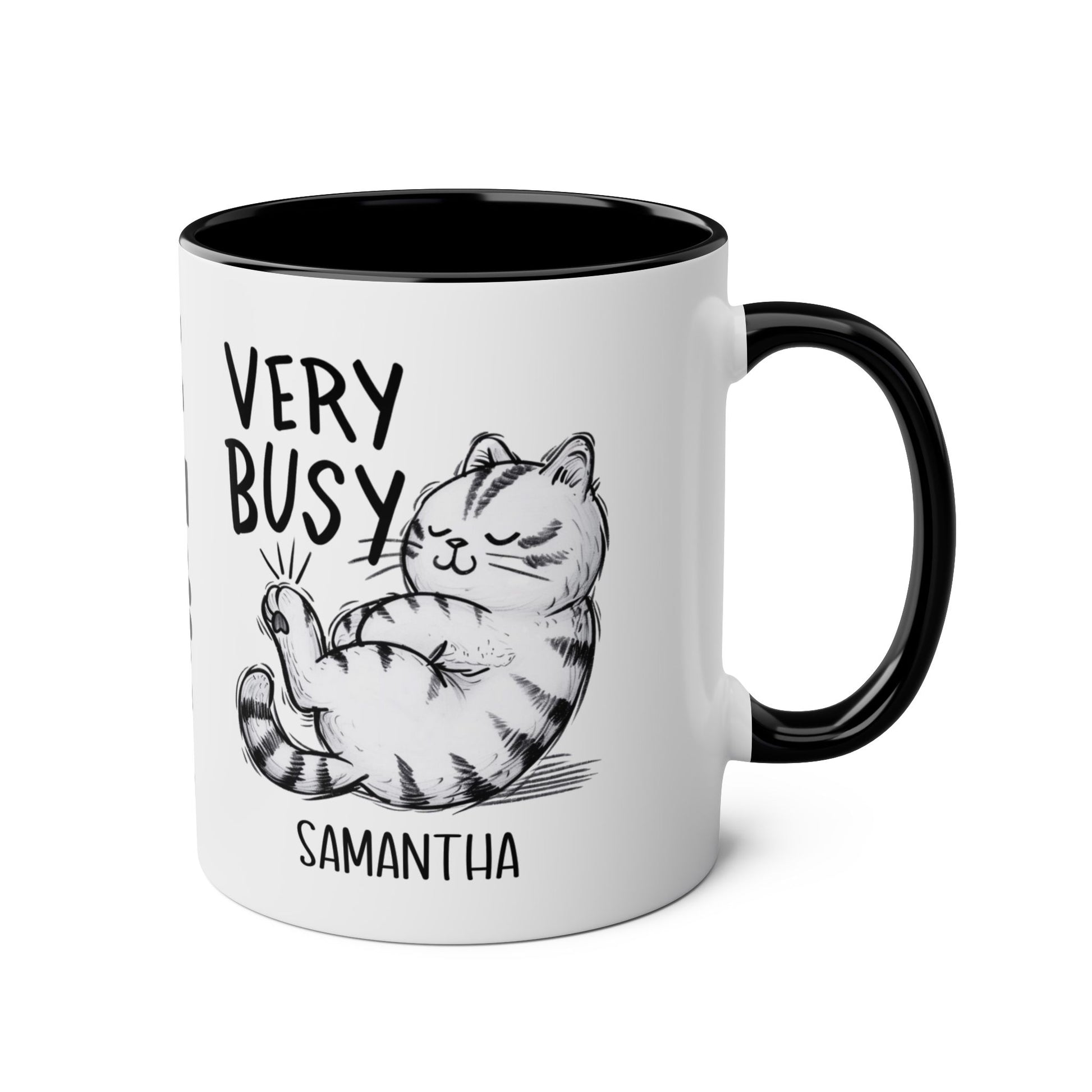 Right Personalised Very Busy Funny Cat Mug Black