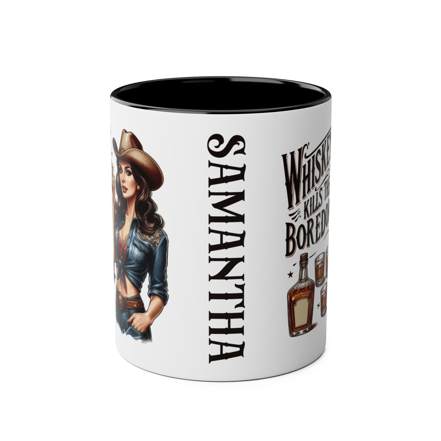 Front Personalised Whiskey kills Boredom Black Mug