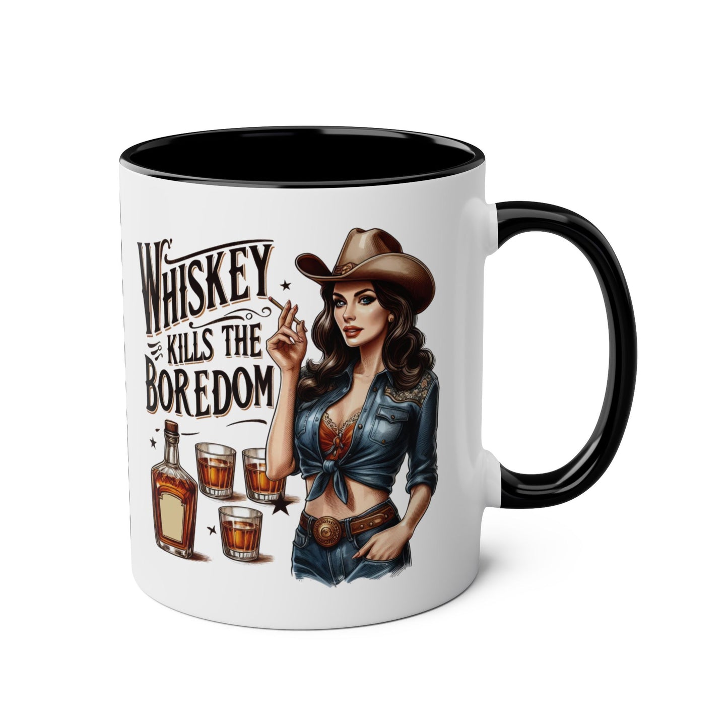 Right Personalised Whiskey kills Boredom Black Mug