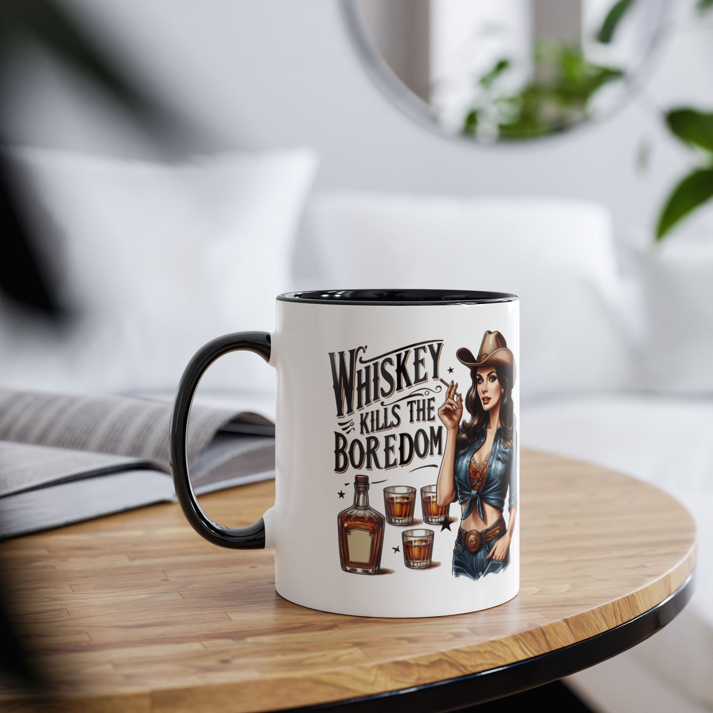 Context Personalised Whiskey kills Boredom Black Mug