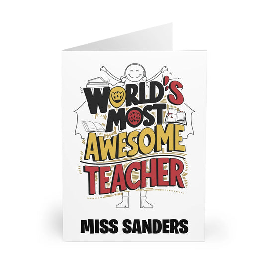 front Personalised World's Most Awesome Teacher Card Colour