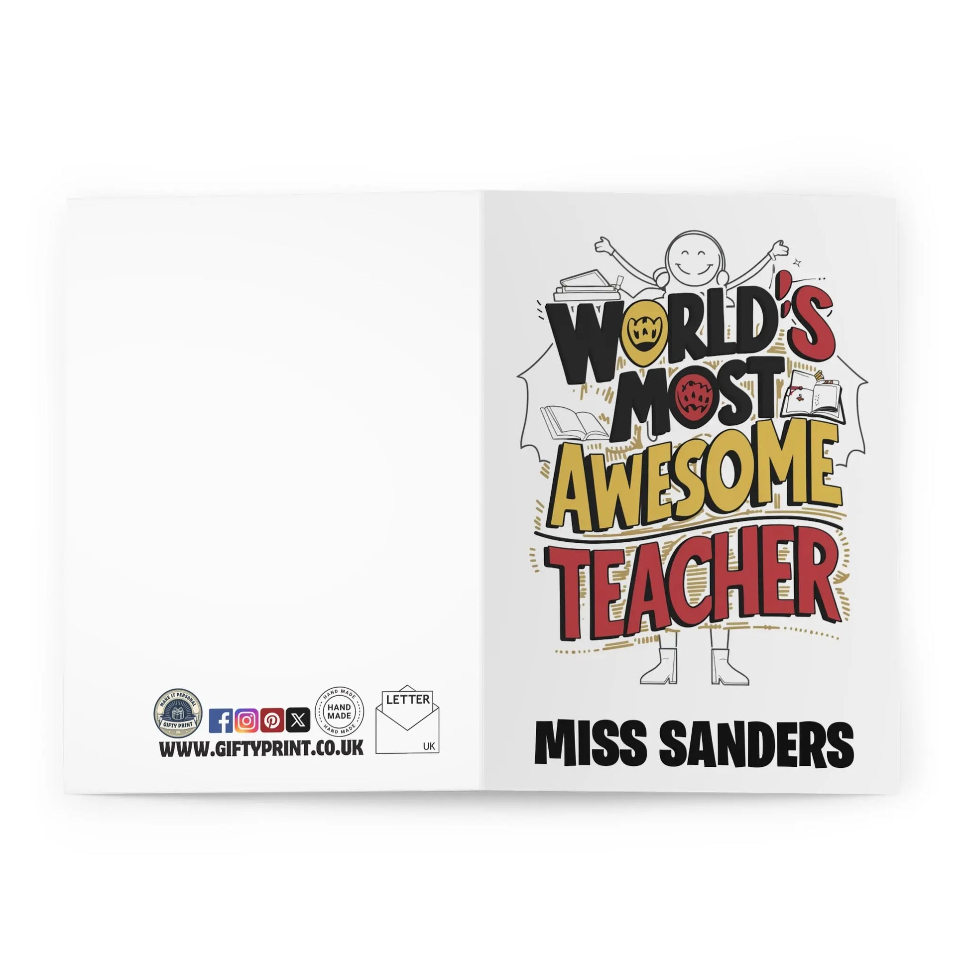 Open Personalised World's Most Awesome Teacher Card Colour