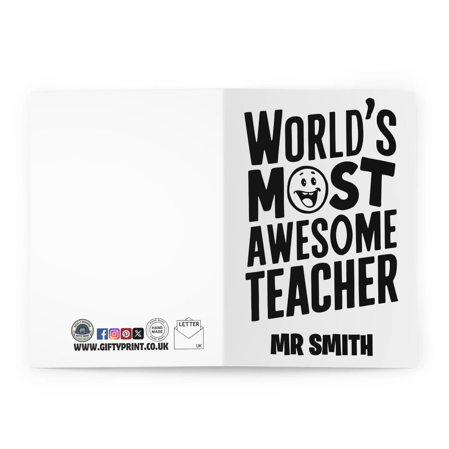 open Personalised World's Most Awesome Teacher Card Mono