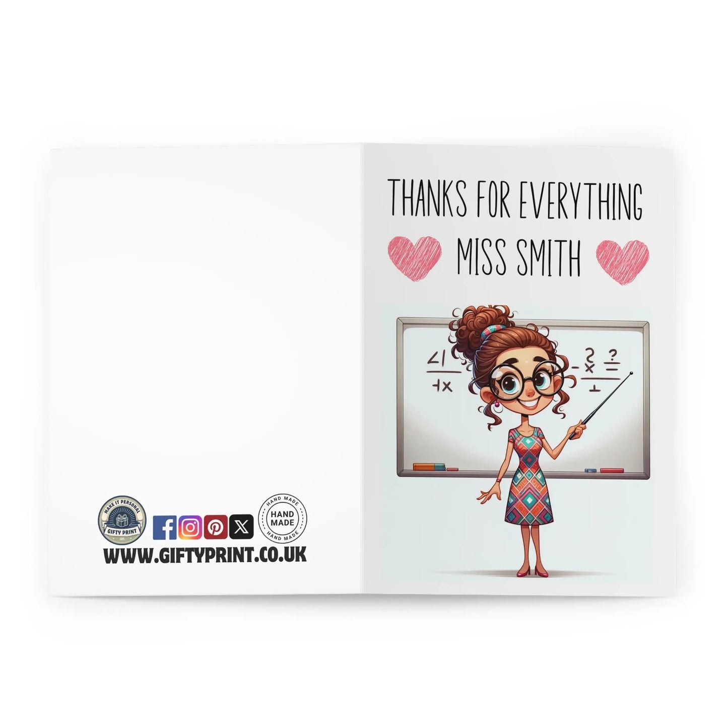 Open View of Personalised Teachers Thank You Card